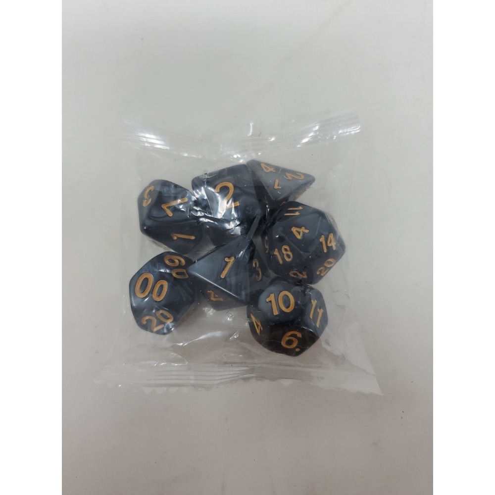 Black 7 Dice Set Polyhedral RPG DnD Dungeons Dragons d20 AD&D
